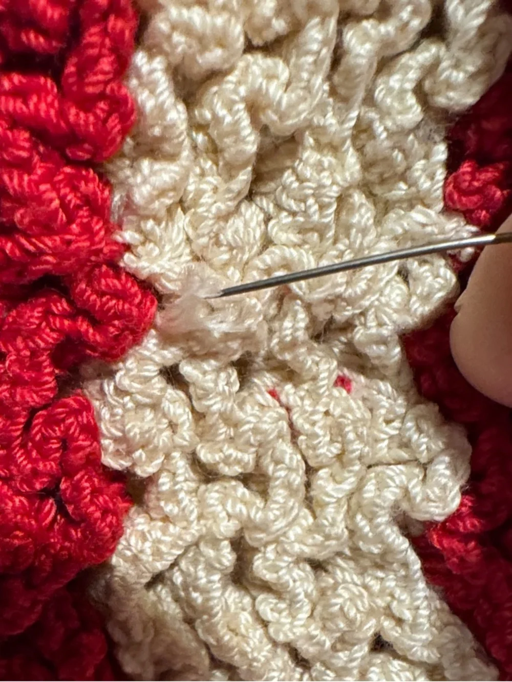 Handmade Red and Cream Crochet Pot Holder or Hot Pad for Table